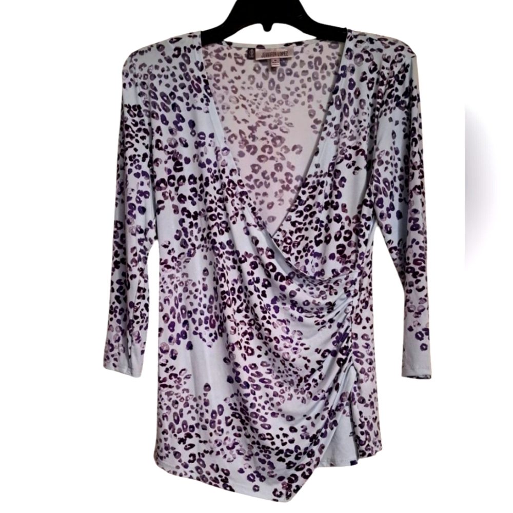 Jennifer Lopez Leopard Print Wrap Top - Purple